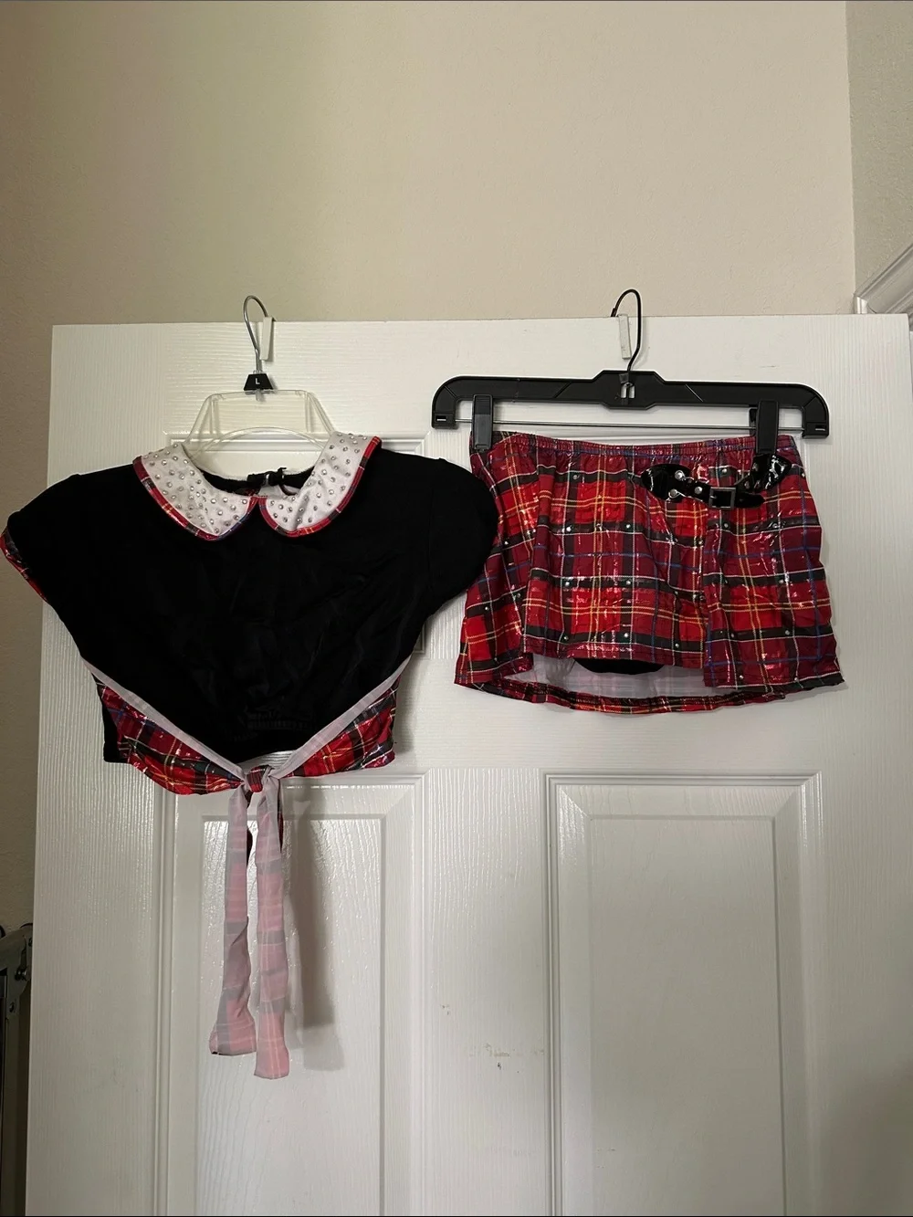 Competition Dance 2-Piece Black/Red Tartan Plaid Dance Costume Youth Large (YL)